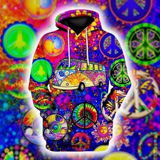 Colorful Hippie Camper Van Pullover Unisex Hoodie Bt03