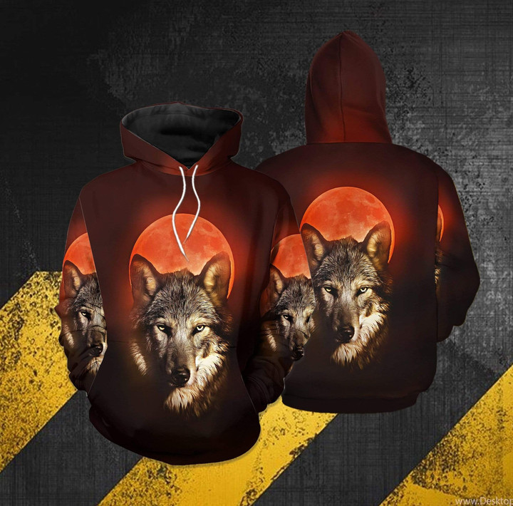 Wolf And Red Moon Hoodie #Dh Bt06