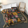 Cat Blankets - Vintage Cat And Colorful Flower Quilt Blanket - Gift For Vintage Girls