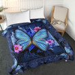 Butterfly Quilt Blanket - Blue Butterfly With Pink Flower Blanket - Gift For Butterfly Lover