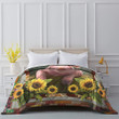 Pig Throw Blanket - 3D Huge Pig With Sunflowers Quilt Blanket - Sunflower Gift For Pig Owners