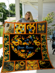 Butterfly Sunflower Personalize Custom Name Quilt