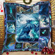 Moon Dragon Wolf Blanket - Blue Glitter Dragon - Cool Gift For Men Quilt Blanket 