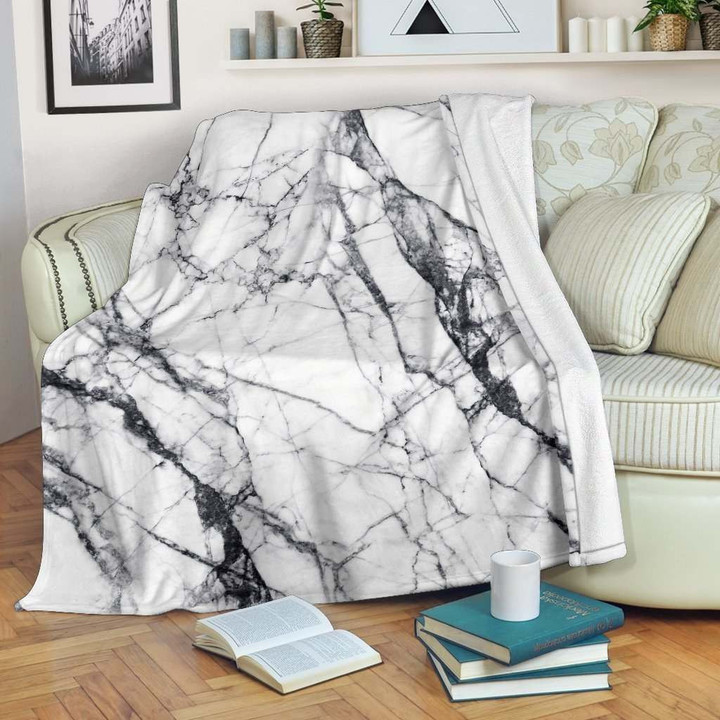 White Gray Scratch Marble Cl16100711Mdf Sherpa Fleece Blanket