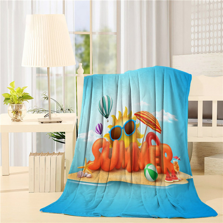 Summer Elements And Balloons In Blue Sky Throw Blanket