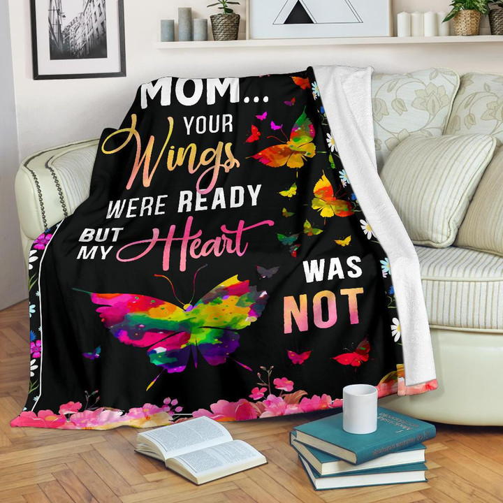 Mom Quilt Your Wings Were Ready Black Premium Quilt Blanket Size Throw, Twin, Queen, King, Super King