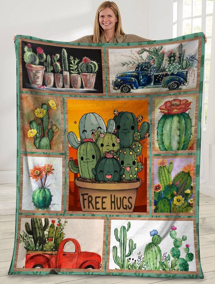 Free Hug 3D Cactus Tree Premium Quilt Blanket Size Throw, Twin, Queen, King, Super King