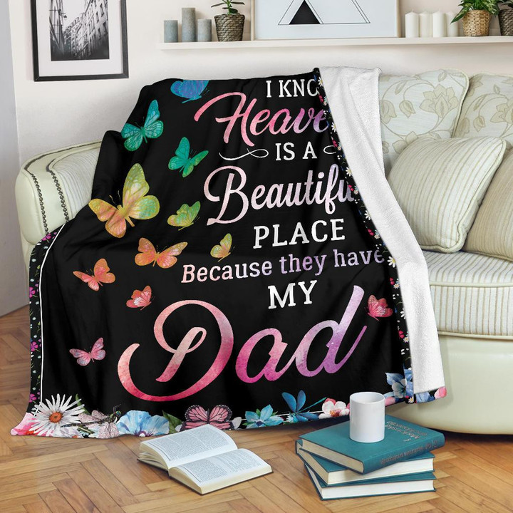 Dad Quilt Heaven Is A Beautiful Place Black Premium Quilt Blanket Size Throw, Twin, Queen, King, Super King