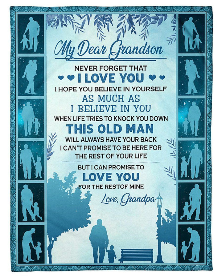 Grandson Blanket - My Dear Grandson I Believe In You When Life Tries To Knock You Down This Old Man Will Always Have Your Back Cozy Fleece Blanket, Sherpa Blanket