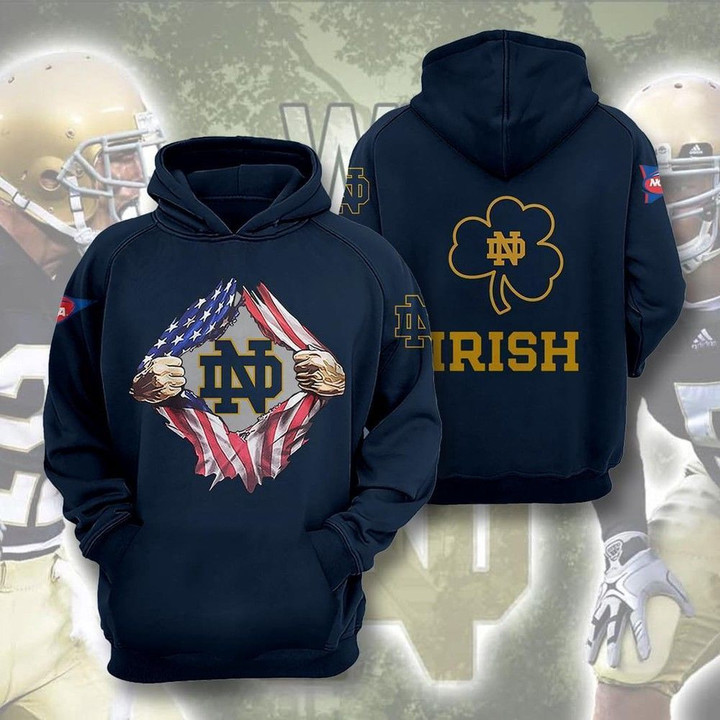 Notre Dame Fighting Irish Ncaa American Ripped Pullover And Zippered Hoodies Custom 3D Graphic Printed 3D Hoodie All Over Print Hoodie For Men For Women