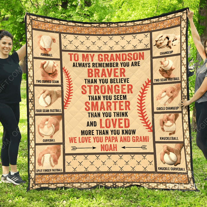 Personalized To My Grandson Baseball Quilt From Grandma Grandpa Always Remember You Are Braver