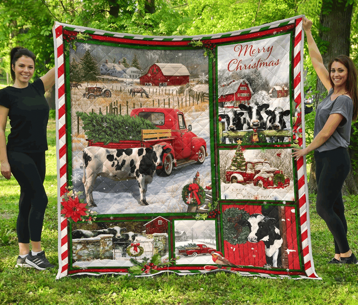 Cow Red Truck Christmas Quilt Cibwo