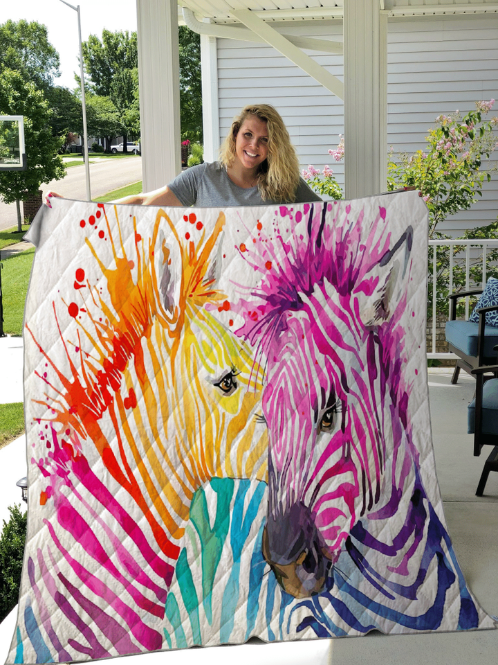 Rainbow Zebra Printed Quilt