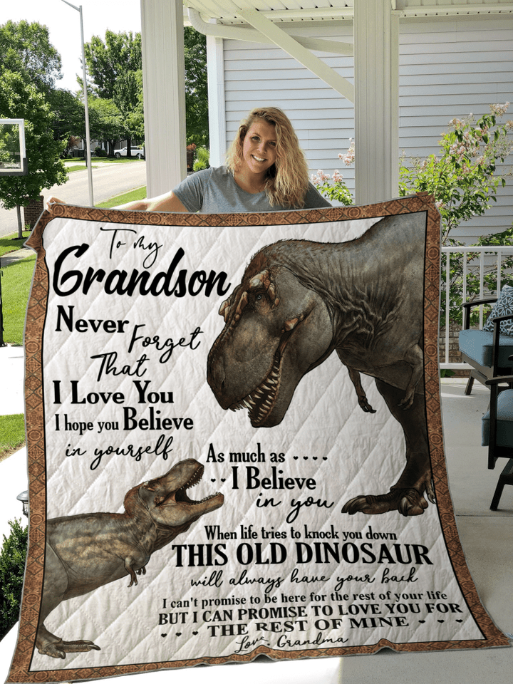 Grandma To Grandson T Rex Family Gift For Grandson Quilt