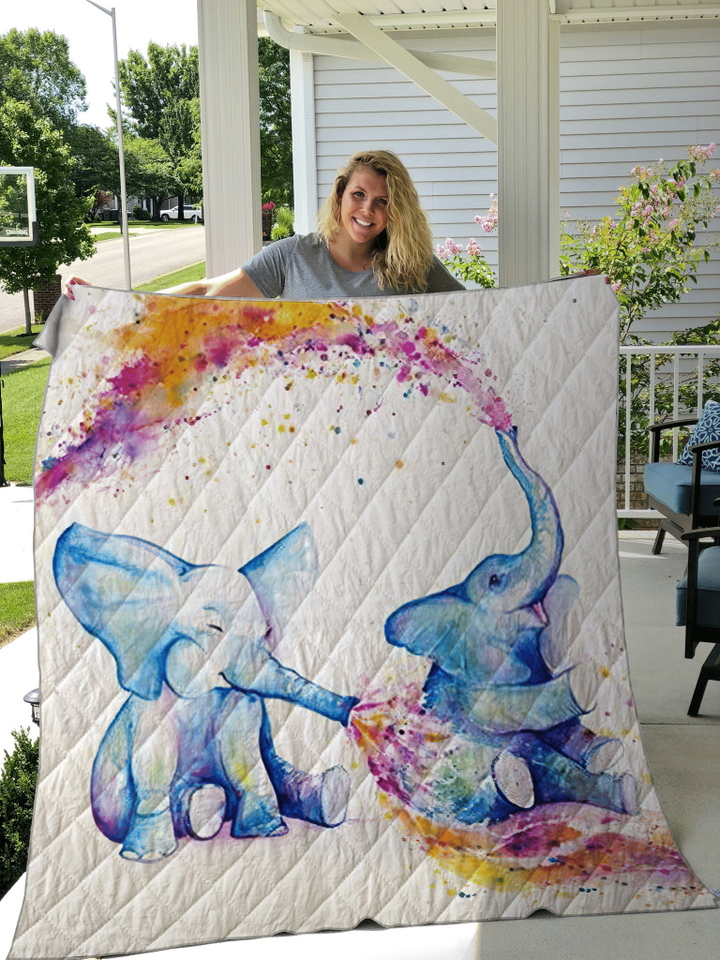 Elephant Love Water Color 2 Quilt