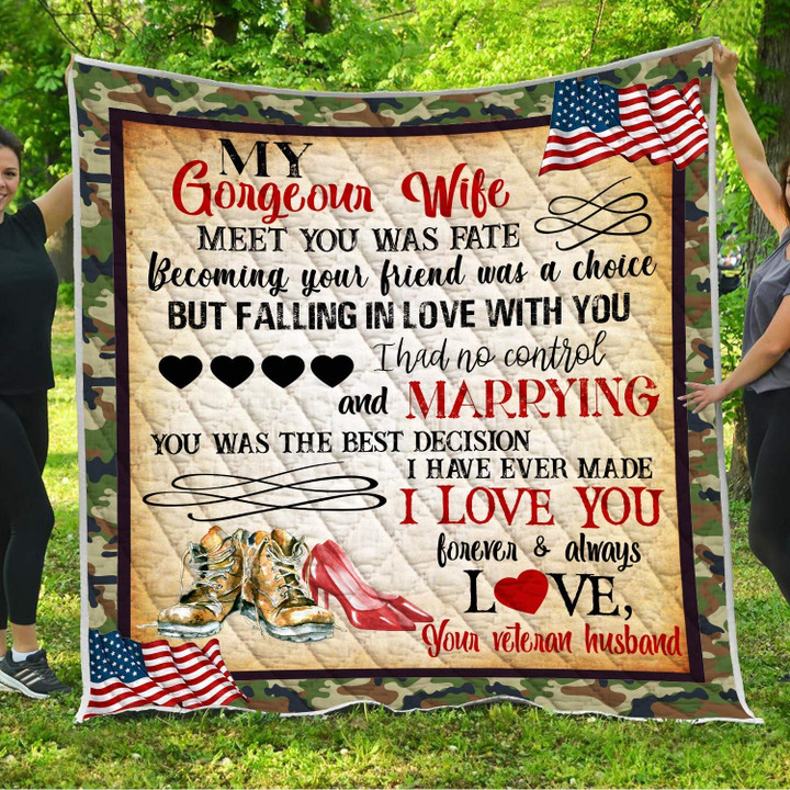 Love Usa Army Veteran Wife Quilt - Ll