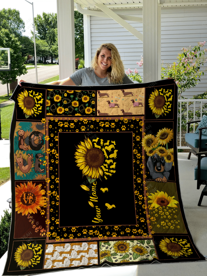 Sunflowers Dachshund Personalize Custom Name Quilt