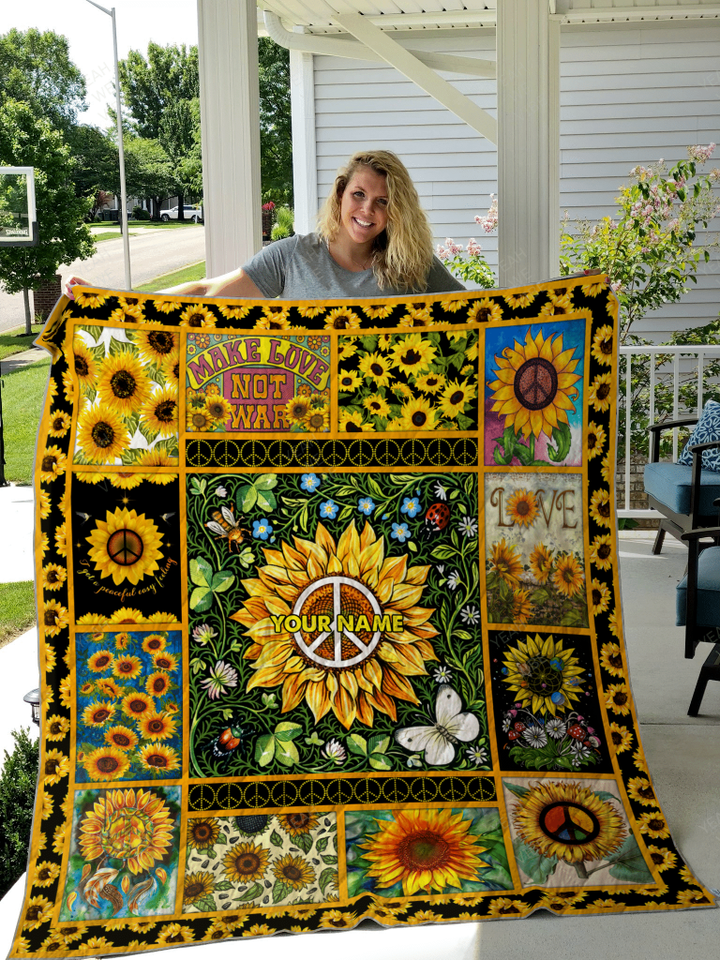 Hippie Sunflower Personalize Custom Name Quilt