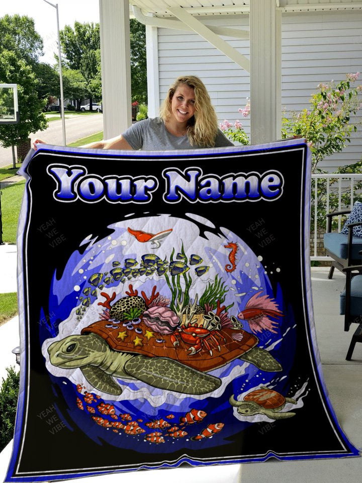 Turtle Personalize Custom Name Quilt