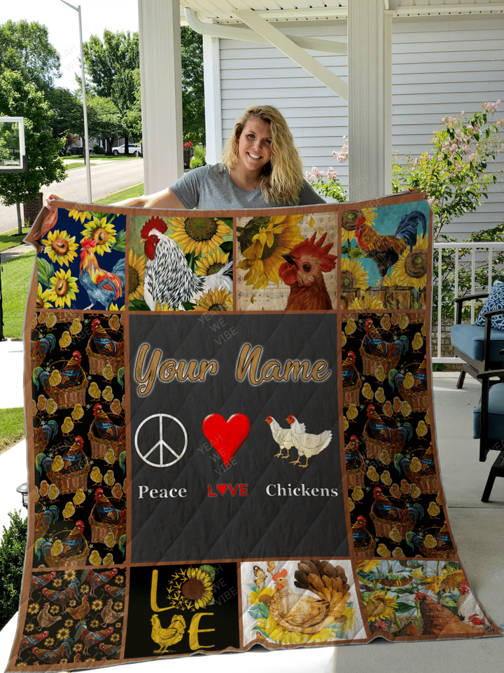 Peace Love Chicken Personalize Custom Name Quilt