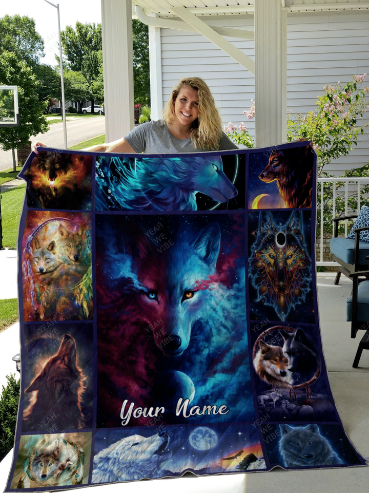 Love Wolf Personalize Custom Name Quilt