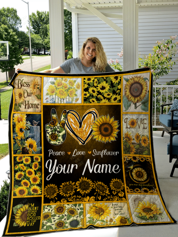 Peace Love Sunflower Personalize Custom Name Quilt