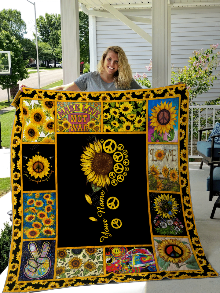 Hippie Sunflower Personalize Custom Name Quilt