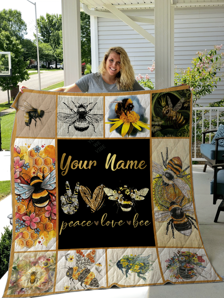 Peace Love Bee Personalize Custom Name Quilt