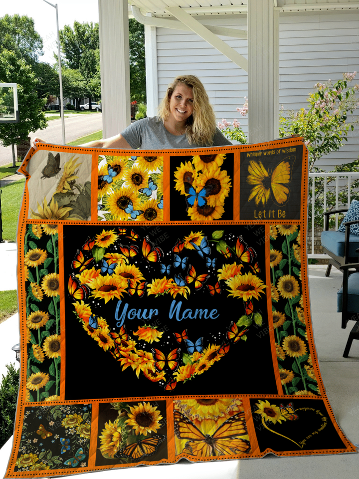 Butterfly Sunflower Personalize Custom Name Quilt