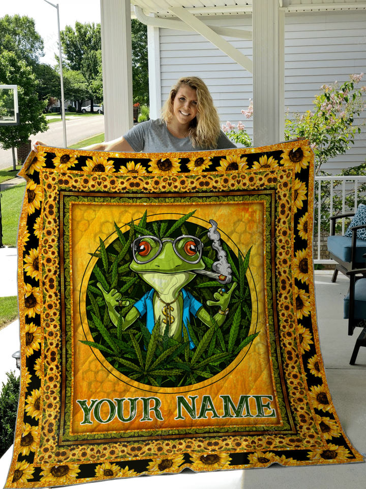 Love Hippie Cannabis Personalize Custom Name Quilt
