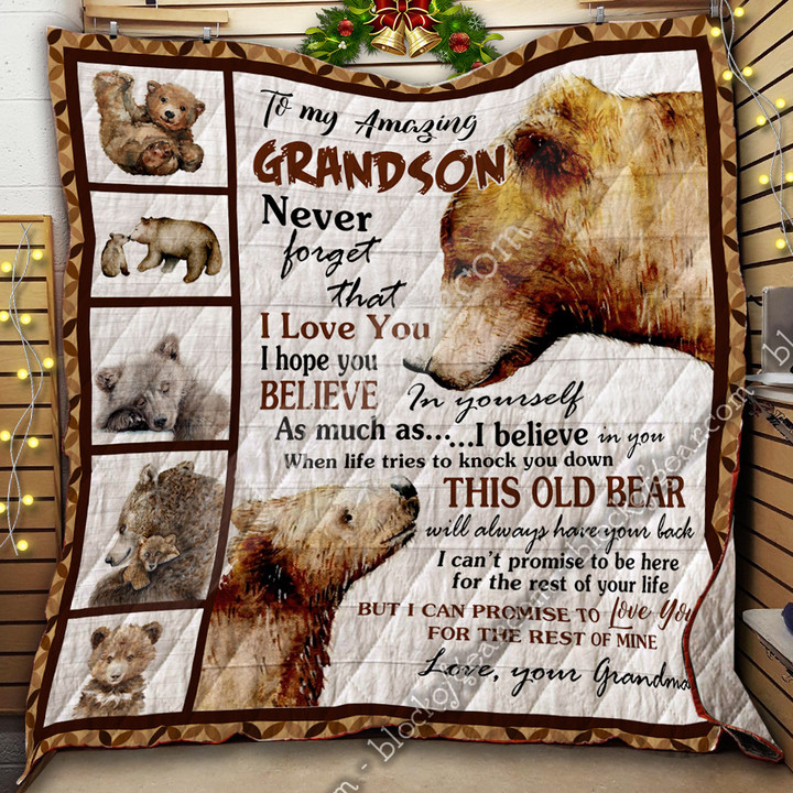 My Amazing Grandson, This Old Bear Will Always Have Your Back Quilt 