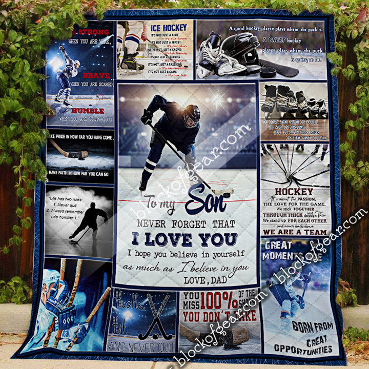 To My Son, Love Dad, Ice Hockey Quilt