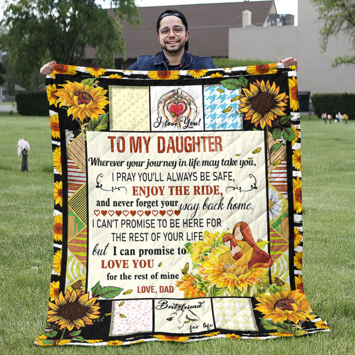 To My Daughter Quilt Blanket - Beautiful Sunflower Art Background Blanket - Gift For Daughter From Dad