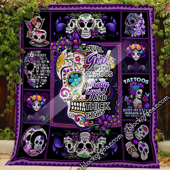 Skull Girl With Tattoos Quilt