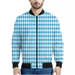 Blue And White Harlequin Pattern Print Men's Bomber Jacket