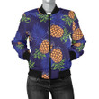 Blue Leaf Pineapple Pattern Print Women's Bomber Jacket