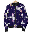 Night Winged Unicorn Pattern Print Women's Bomber Jacket