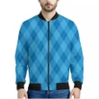 Ocean Blue Argyle Pattern Print Men's Bomber Jacket