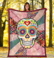Sugar Skull Hippie Skeleton Premium Quilt Blanket