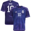 Argentina National Team 2022-23 Qatar World Cup Lionel Messi #10 Away Youth Jersey - Dark Blue & Light Purple
