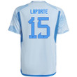 Spain National Team 2022-23 Qatar World Cup Aymeric Laporte #15 Away Youth Jersey - Glow Blue