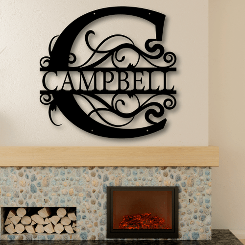 Swirl Monogram Personalized Laser Cut Metal Sign Home And Living Decor