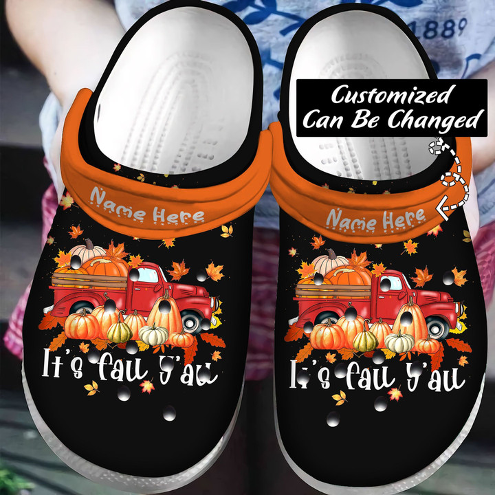 Personalized Fall Crocs - It's Fall Y'all Pumpkins Print Maple Farm Truck Autumn Fall