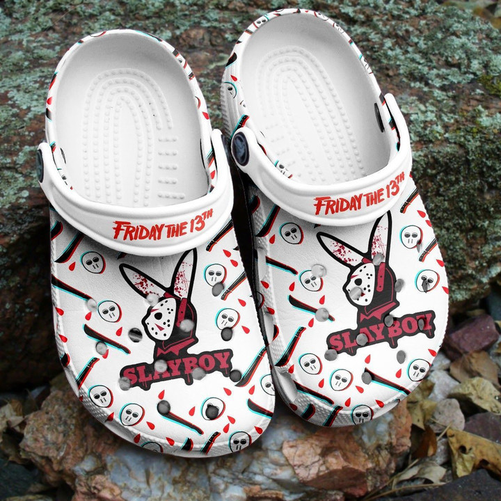 Halloween Slayboy Playboy rabbit 13th Friday A124 Gift For Lover Rubber Crocs Crocband Clogs, Comfy Footwear