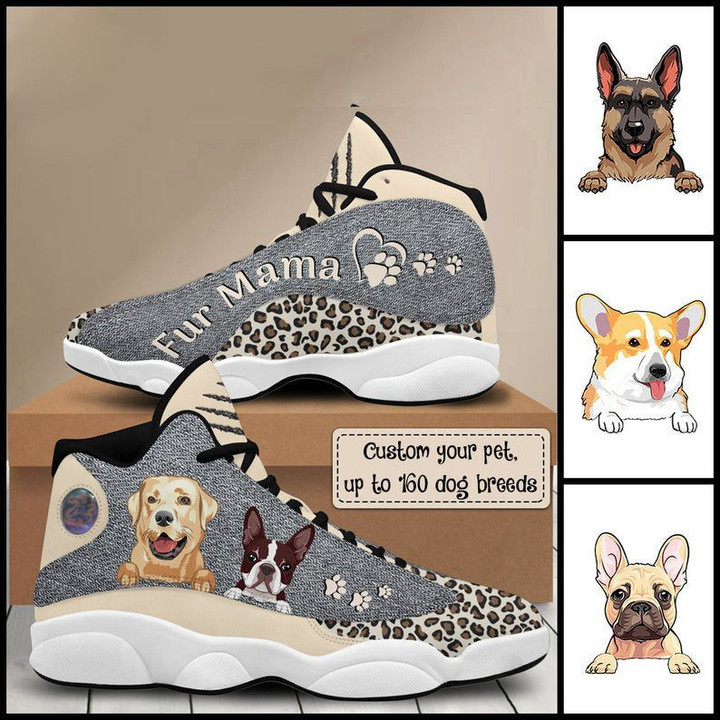 Fur Mama Dog Leopard Pattern Customized White JD 13 Shoes, AJ13, Custom Dog Shoes, Personalized Pet AJ Shoes, Pet Lover Gift