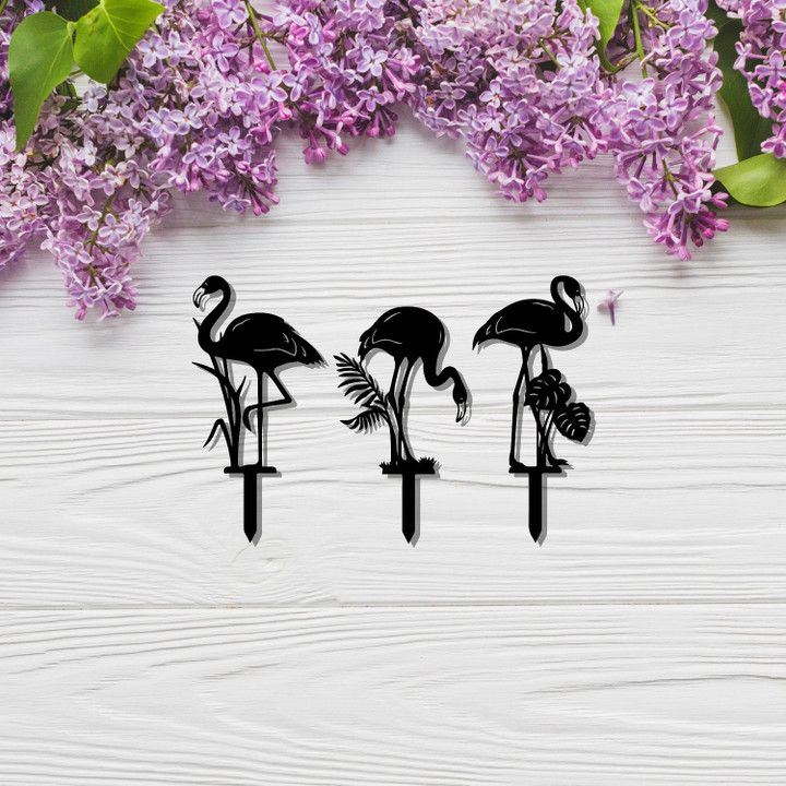 Flamingo Stakes 3 PACK Monogram Custom Text Laser Cut Metal Sign Home And Living Decor Wall Art