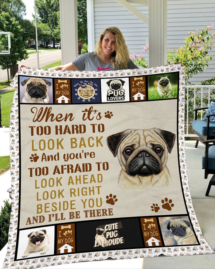 Pug Lover Look Back Pug Fleece Blanket - Quilt Blanket