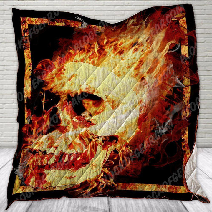 Skull On Fire Quilt Blanket