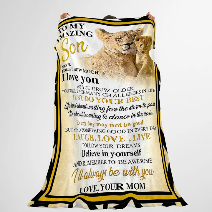 Mom To Son Lion Fleece Blanket - Quilt Blanket To My Amazing Son - Gift For Son | Family Blanket