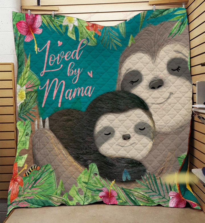 Sloth Loved By Mama Quilt Blanket